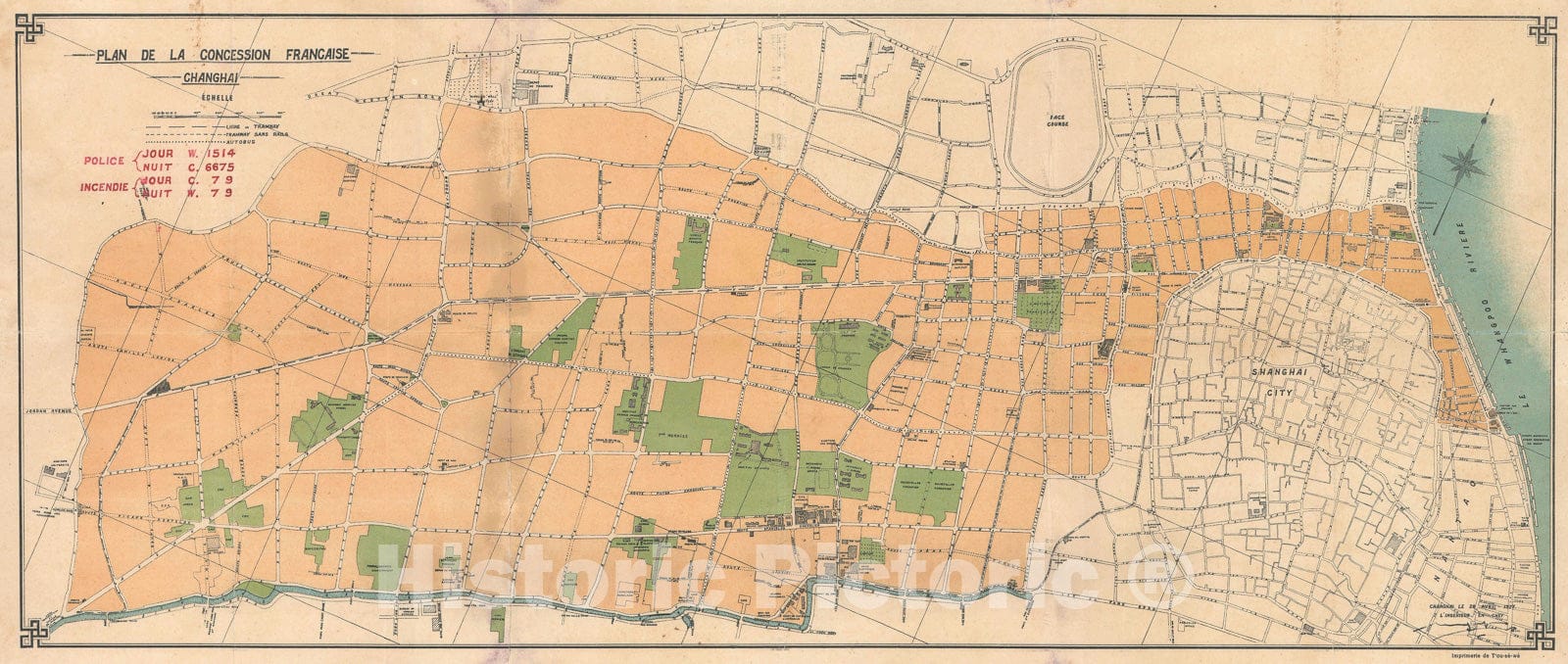 Historic Map : The French Concession, Shangahi, China, T'ou-sè-wè, 1920, Vintage Wall Art