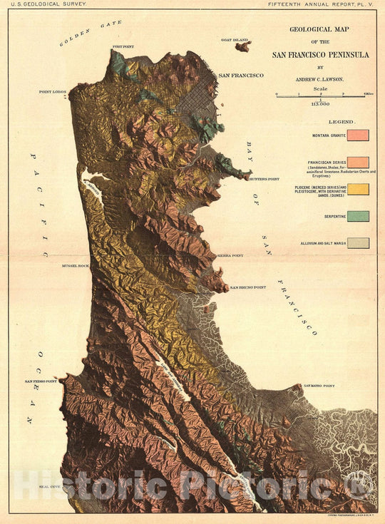 Historic Map : San Francisco Peninsula, U.S. Geological Survey, 1895, Vintage Wall Art