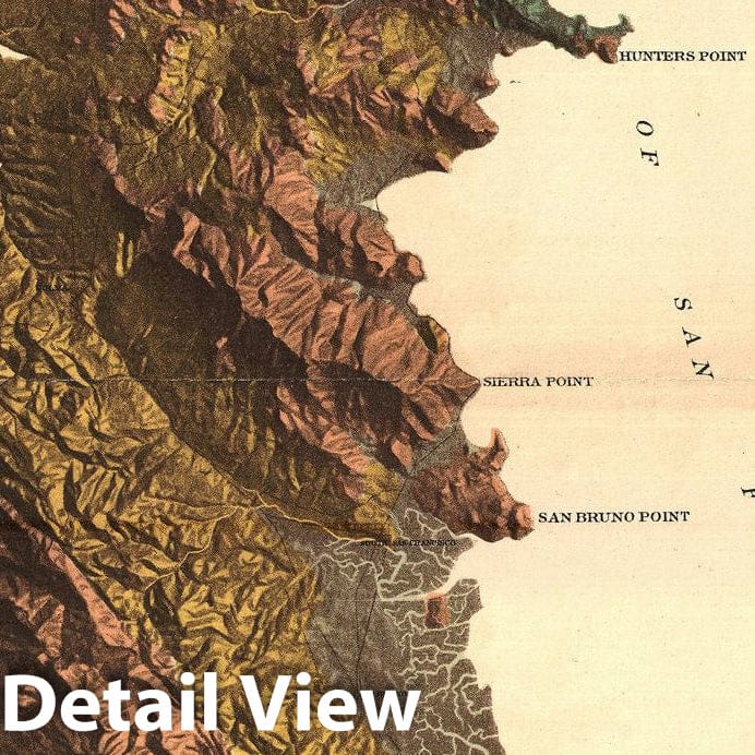 Historic Map : San Francisco Peninsula, U.S. Geological Survey, 1895, Vintage Wall Art