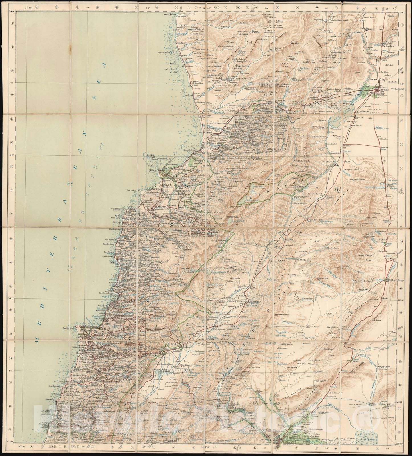 Historic Map : Lebanon and Syria, War Office, 1910, Vintage Wall Art