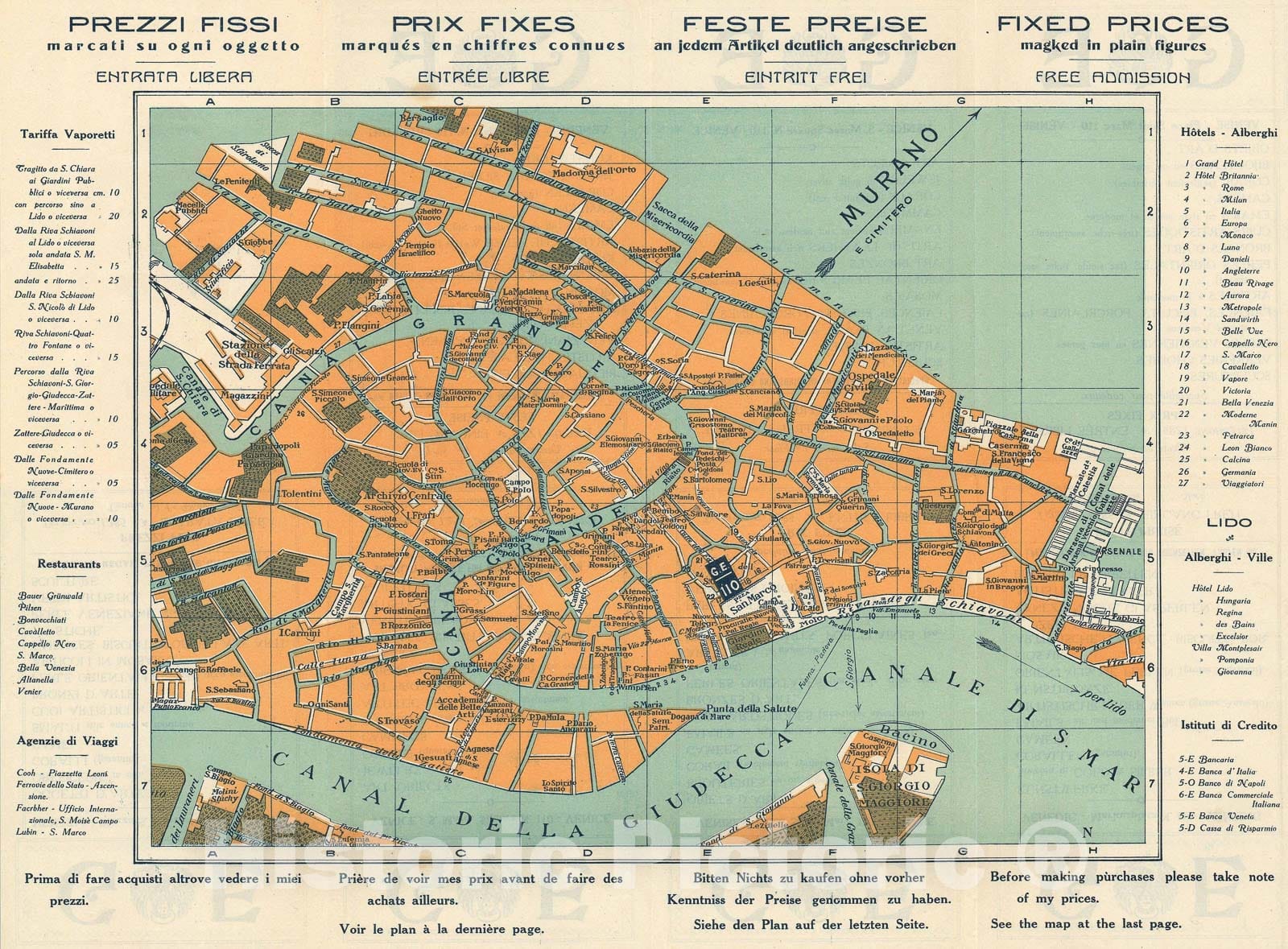 Historic Map : Plan of Venice, Italy, Grazaidei, 1914, Vintage Wall Art