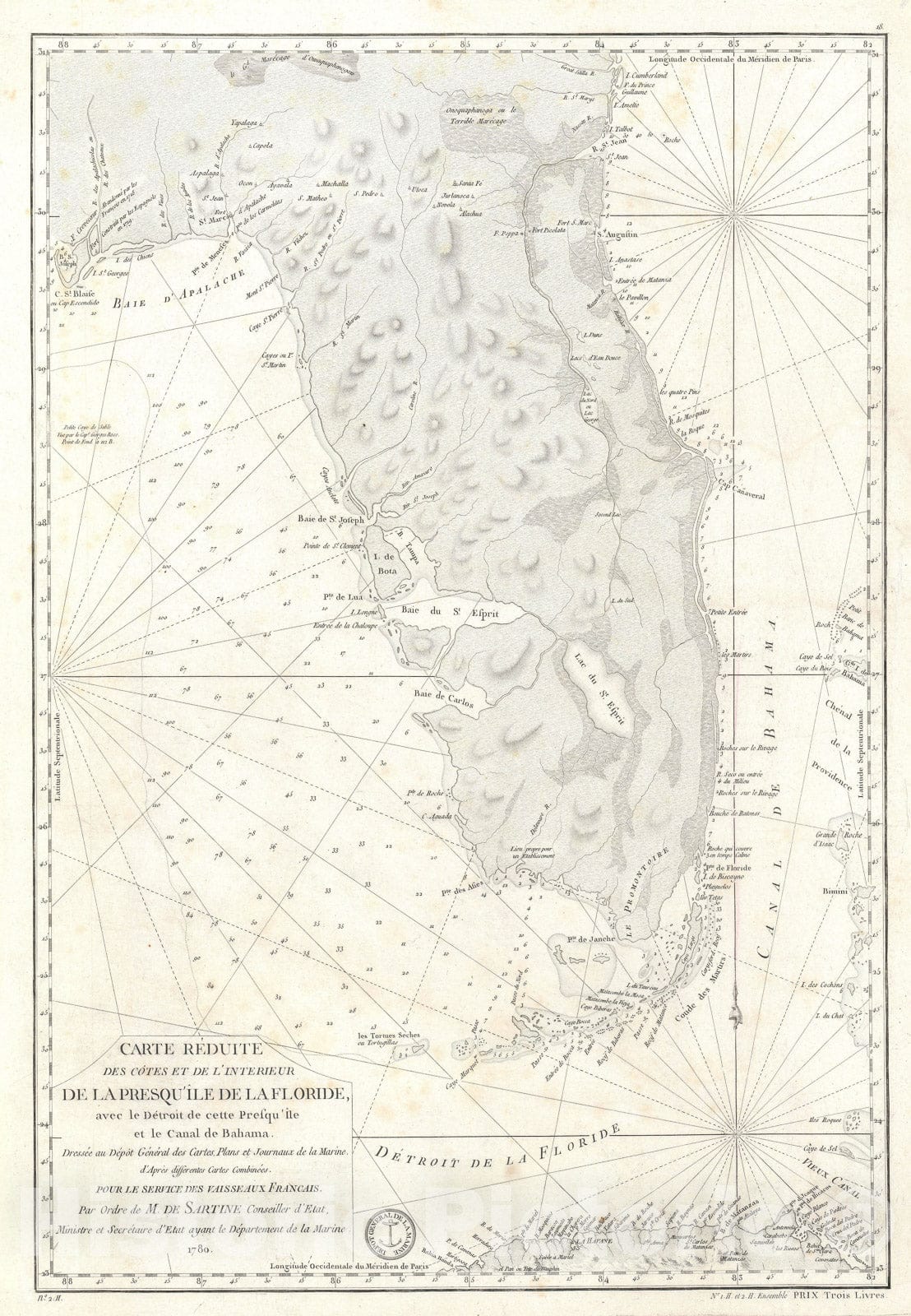 Historic Map : Florida, Sartine, 1780, Vintage Wall Art