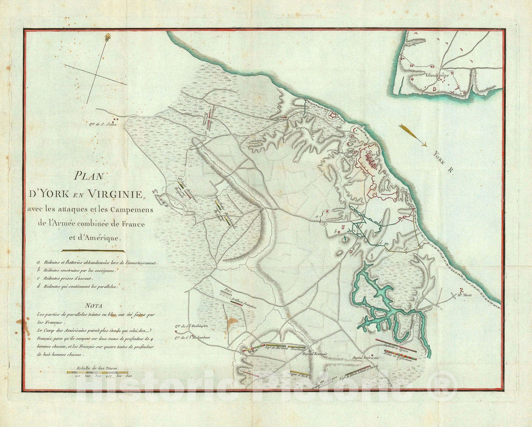 Historic Map : Yorktown Showing The Final Battle of The American Revolution, Soules, 1787, Vintage Wall Art