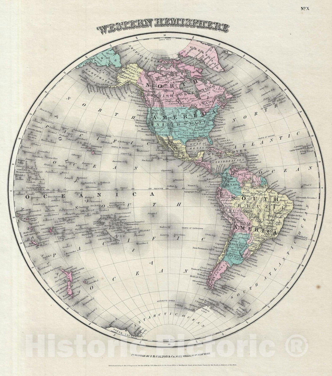 Historic Map : The Western Hemisphere or Americas, Colton, 1856, Vintage Wall Art