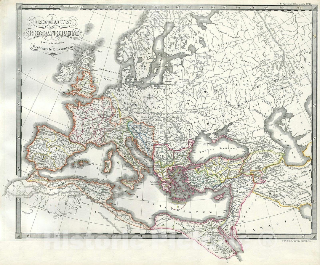 Historic Map : Map of The Roman Empire as Divided into East and West "Ancient Rome", 1850, Vintage Wall Art