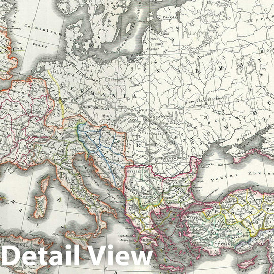 Historic Map : Map of The Roman Empire as Divided into East and West "Ancient Rome", 1850, Vintage Wall Art