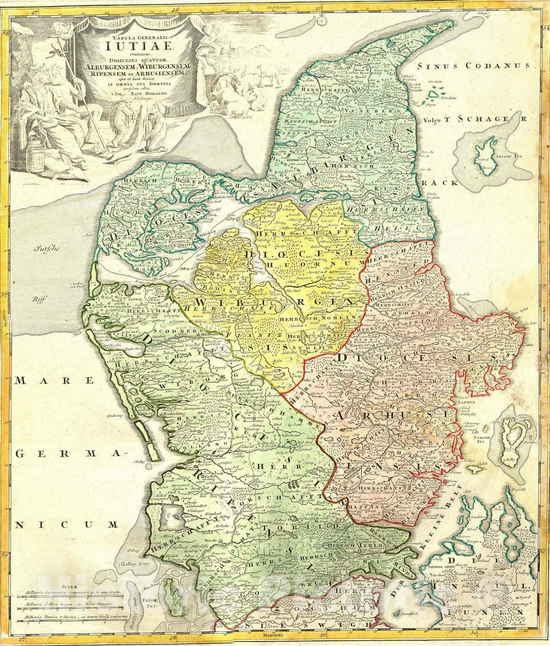 Historic Map : Denmark 'Iutiae', Homann, 1710, Vintage Wall Art