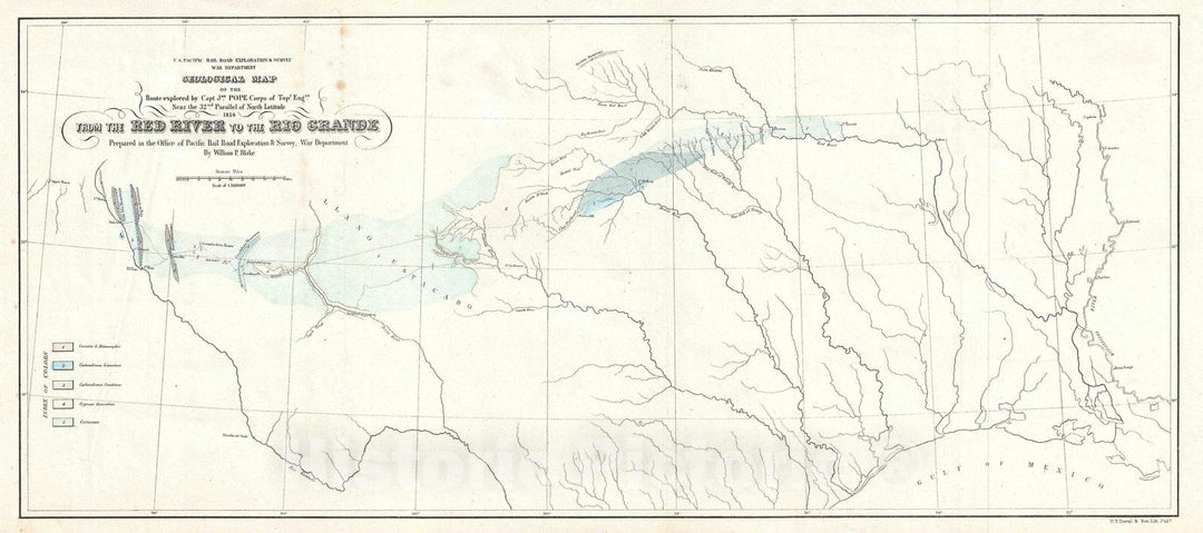 Historic Map : Texas from The Red River to The Rio Grande, Blake Geological, 1854, Vintage Wall Art