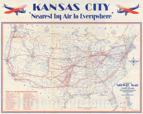 Historic Map : United States Air Routes, Gallup, 1928, Vintage Wall Art