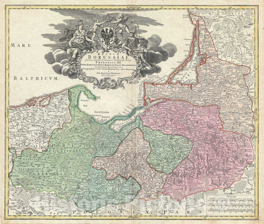 Historic Map : Northern Poland, Konigsburg "Kaliningrad", and Lithuania, Homann, 1710, Vintage Wall Art