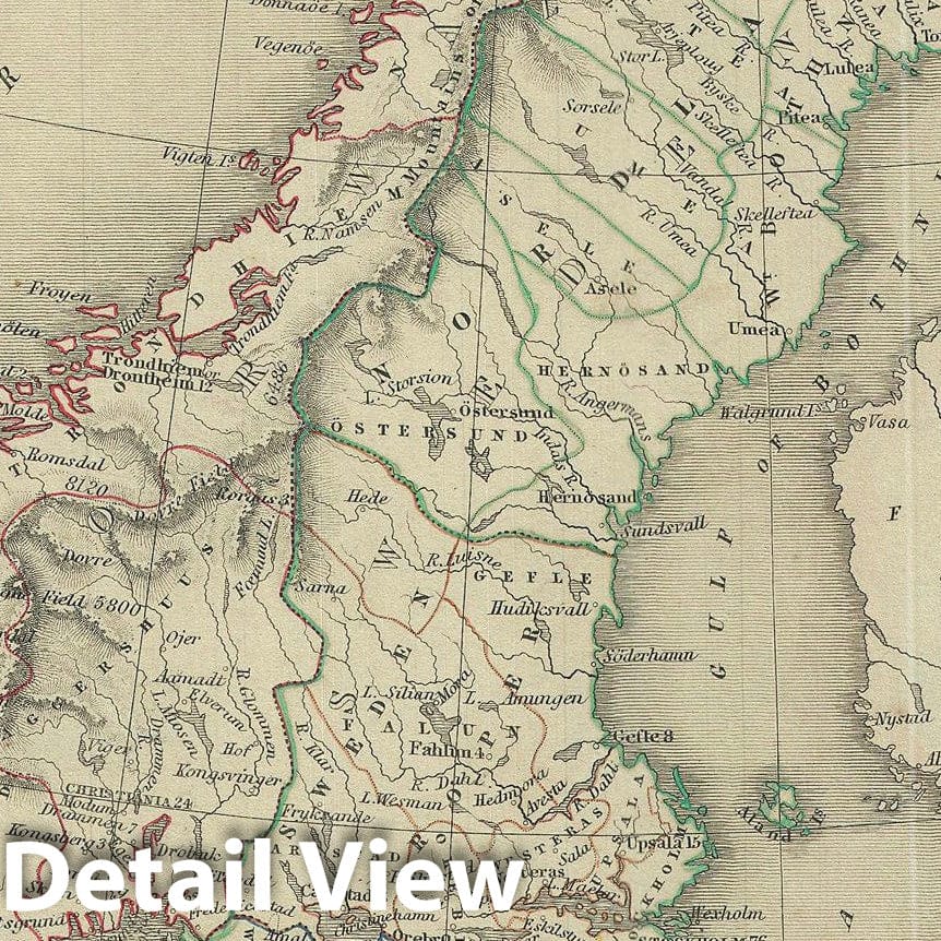 Historic Map : Sweden and Norway, Chambers, 1845, Vintage Wall Art