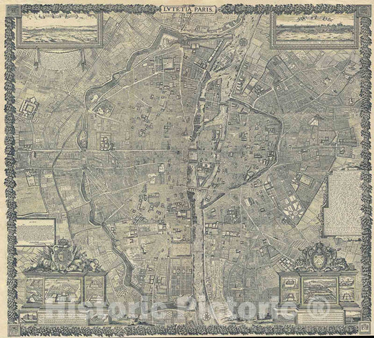 Historic Map : Paris, France "c. 1900 Taride reissue", Gomboust, 1652 v2, Vintage Wall Art