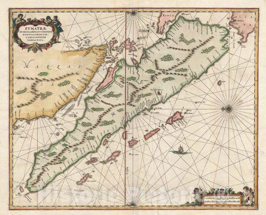 Historic Map : Sumatra, Malaya, and The Straits of Malacca "Singapore", Jansson, 1659, Vintage Wall Art