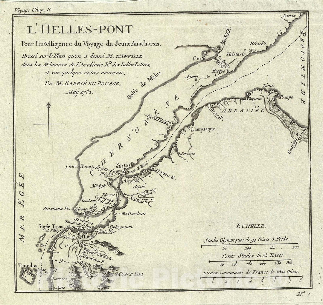 Historic Map : Hellespont, Ancient Greece, Bocage, 1782, Vintage Wall Art