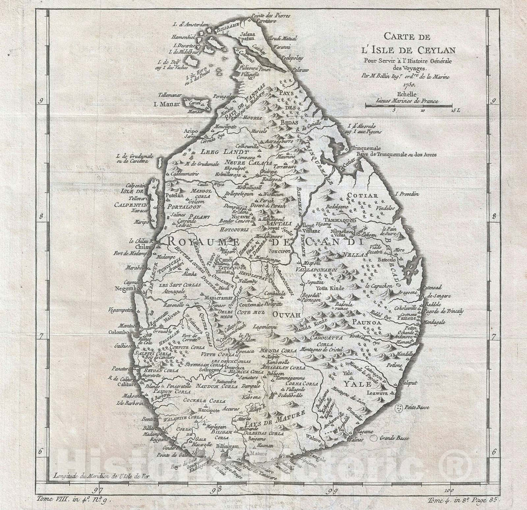 Historic Map : Ceylan or Sri Lanka, Bellin, 1750, Vintage Wall Art