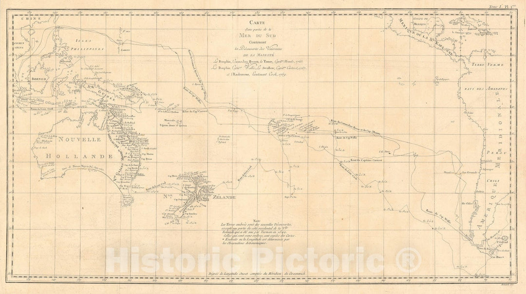 Historic Map : Nautical Chart Pacific Ocean, Cook, Benard, Hawkesworth, 1774, Vintage Wall Art