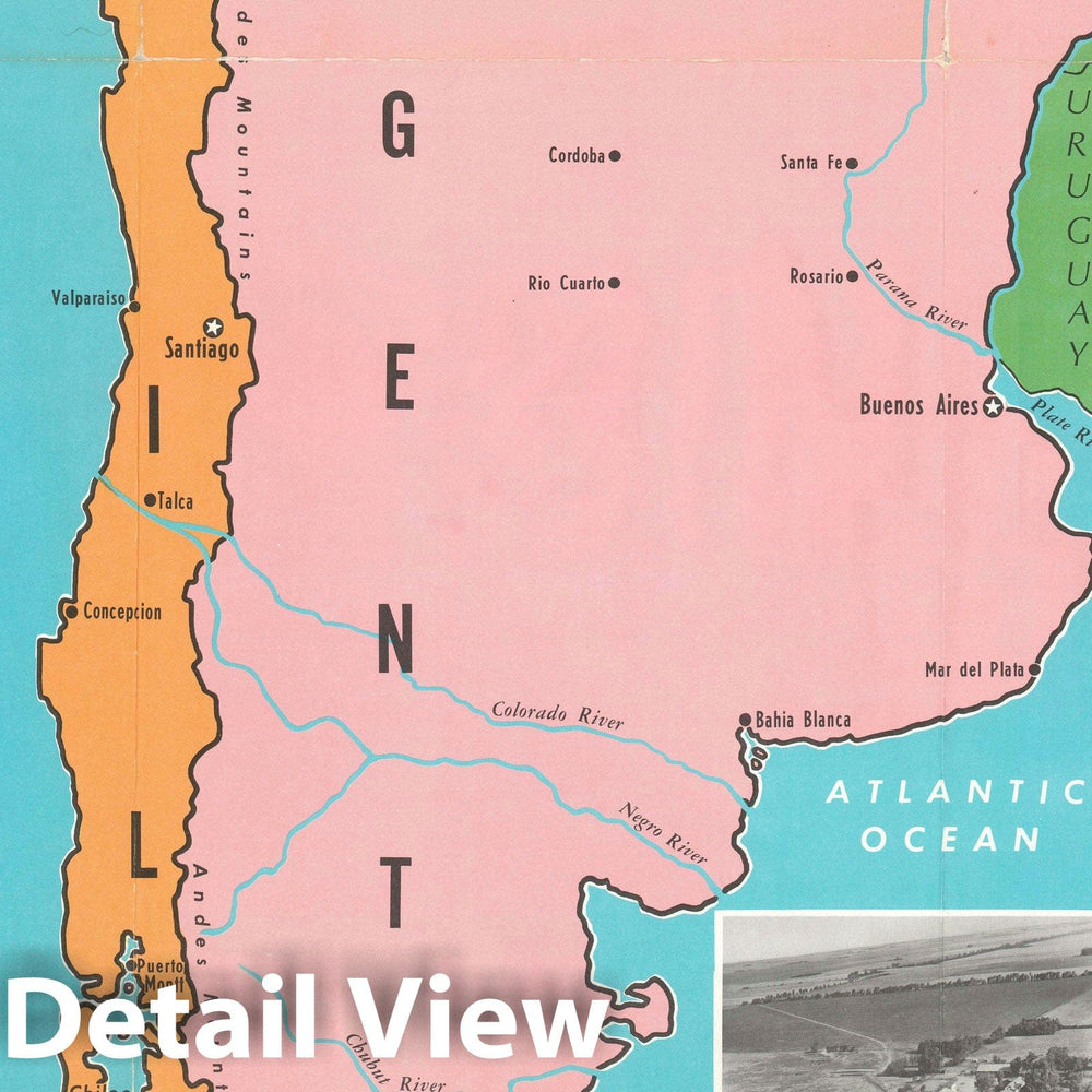 Historic Map : Argentina and Chile, 1968, Vintage Wall Art