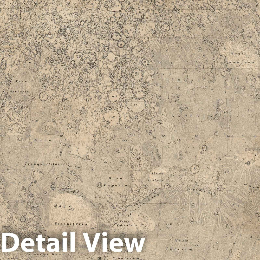 Historic Map : The Moon, Mädler, 1837, Vintage Wall Art