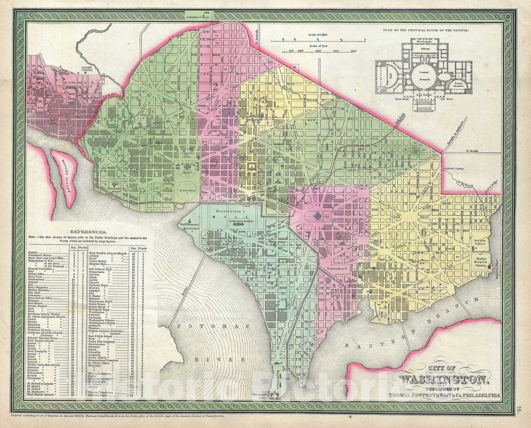 Historic Map : Washington D.C., Mitchell, 1854, Vintage Wall Art