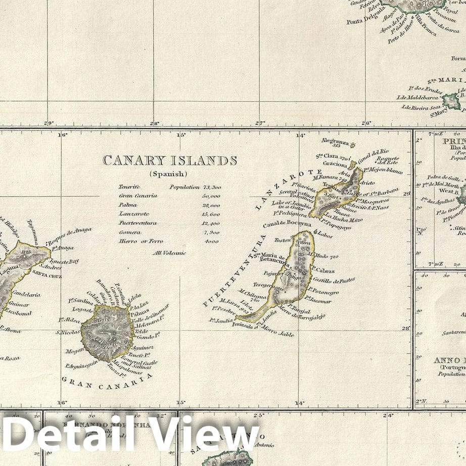 Historic Map : The Islands in The Atlantic Ocean, S.D.U.K., 1836, Vintage Wall Art