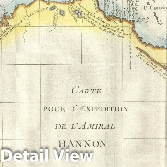 Historic Map : West Africa "Expedition Admiral Hanno of Carthage", Delisle de Sales, 1770, Vintage Wall Art