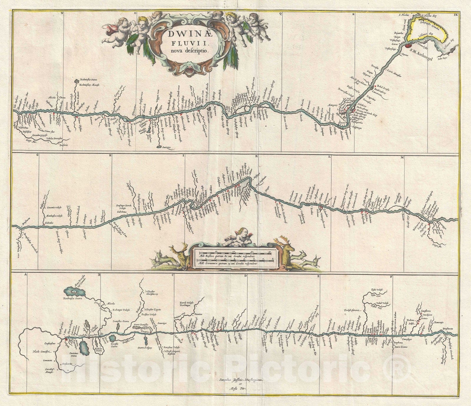 Historic Map : The Northern Dvina River in Russia, Jansson, 1680, Vintage Wall Art