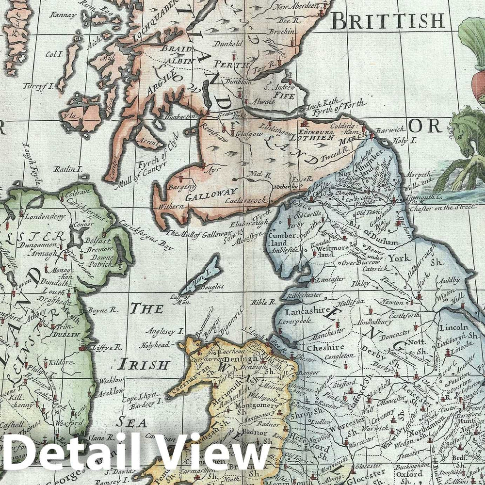 Historic Map : The British Isles "England, Wales, Scotland and Ireland", Wells, 1712, Vintage Wall Art