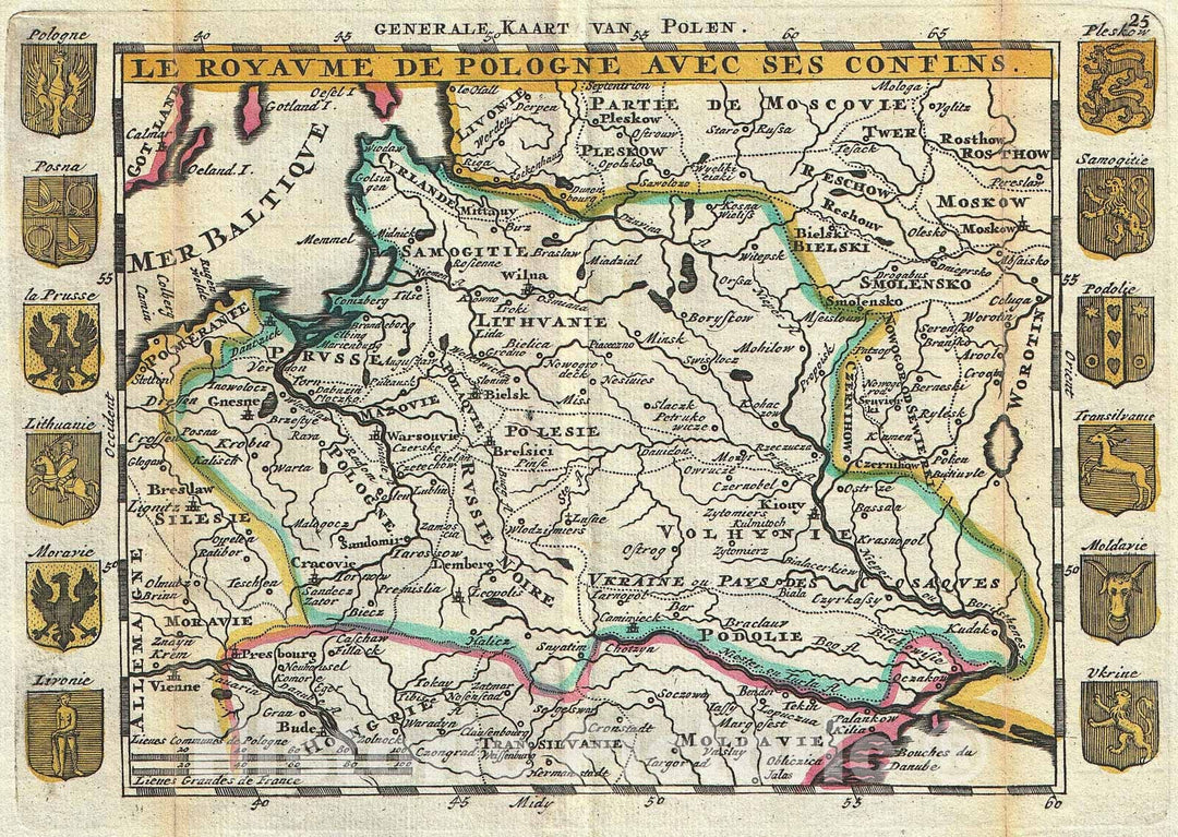 Historic Map : Poland, La Feuille, 1747, Vintage Wall Art