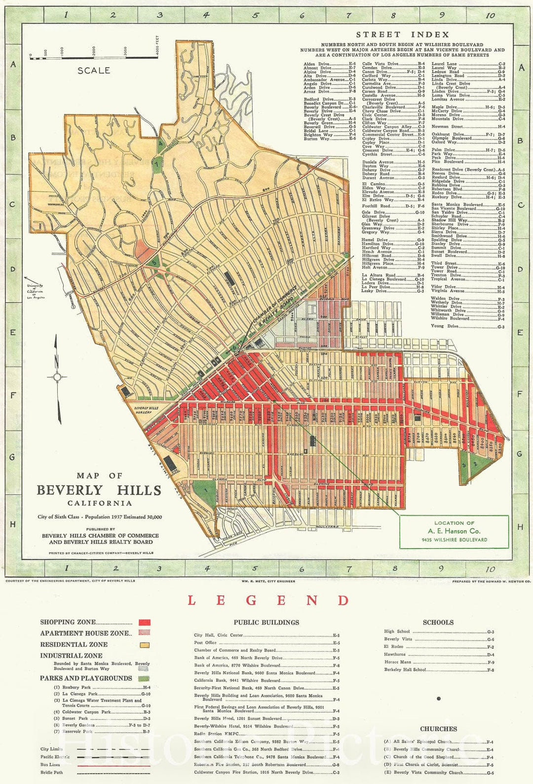 Historic Map : Plan of Beverly Hills, California, Howard Newton, 1937, Vintage Wall Art