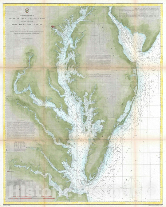 Historic Map : The Chesapeake Bay and Delaware Bay, U.S. Coast Survey, 1866 v2, Vintage Wall Art