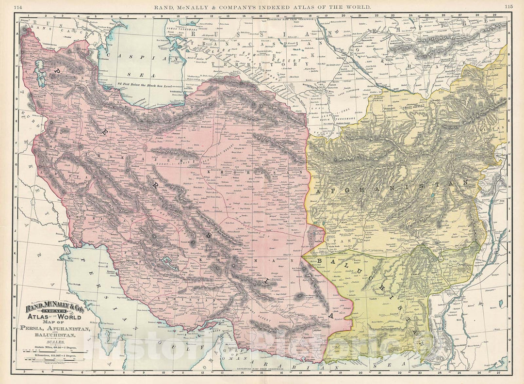 Historic Map : Persia and Afghanistan, Rand McNally, 1892, Vintage Wall Art