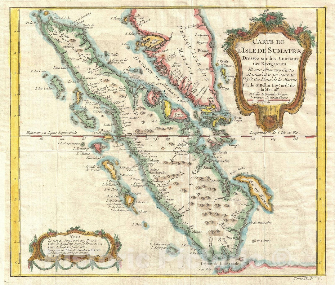 Historic Map : Sumatra, Malay, and Singapore, Bellin, 1749, Vintage Wall Art