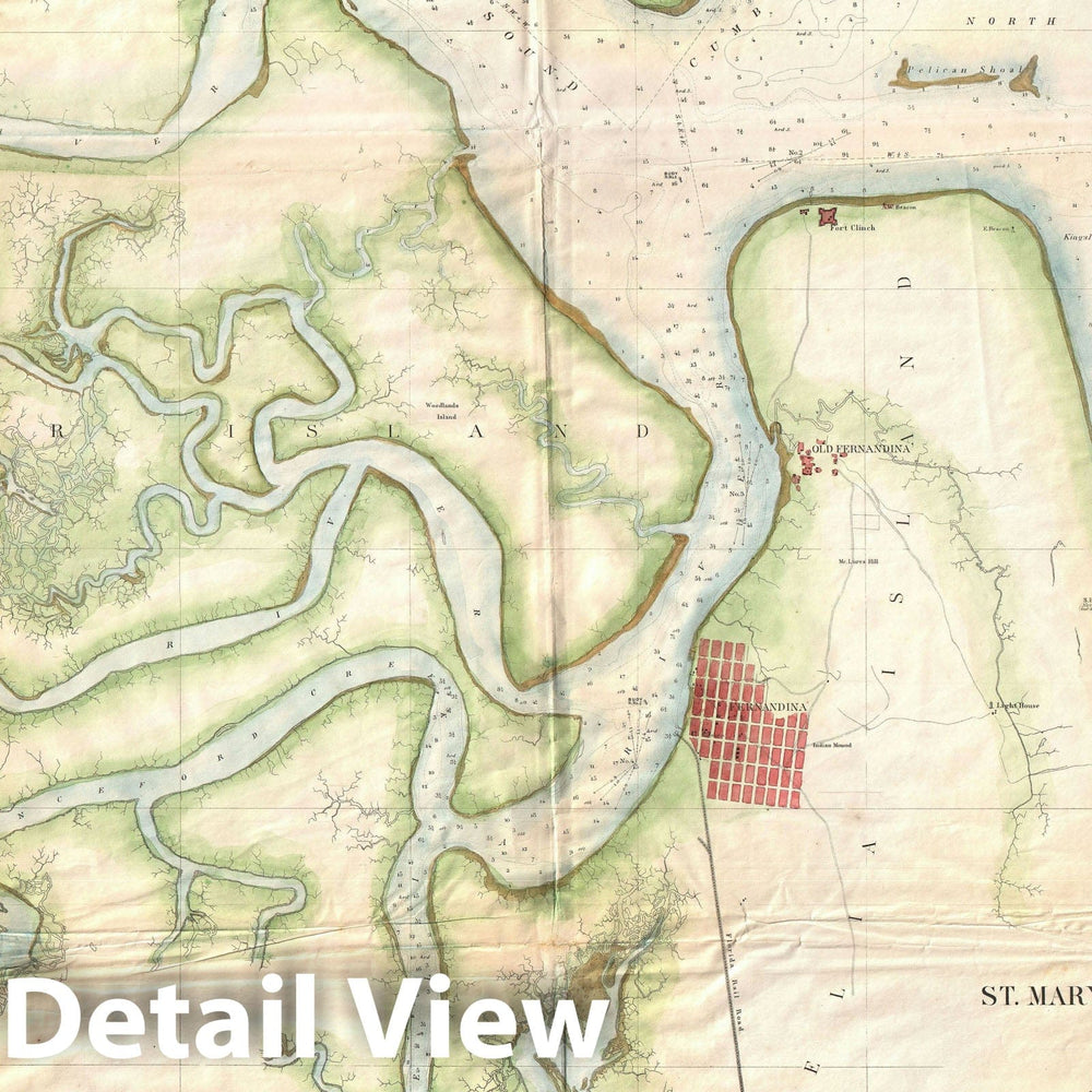 Historic Map : Nautical Chart St. Mary's River and Fernandina Harbor, Florida, U.S. Coast Survey, 1857 v2, Vintage Wall Art