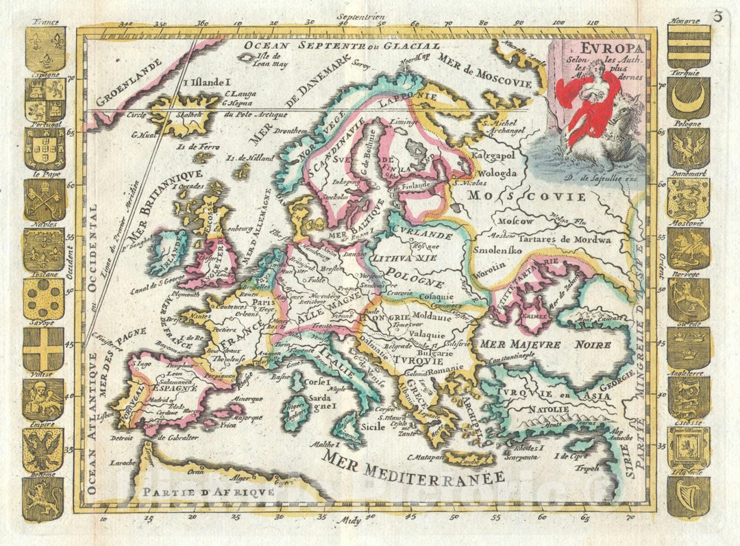 Historic Map : Europe, De La Feuille, 1706, Vintage Wall Art