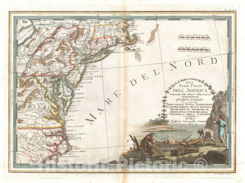 Historic Map : The Eastern Coast of The United States, Cassini, 1797, Vintage Wall Art