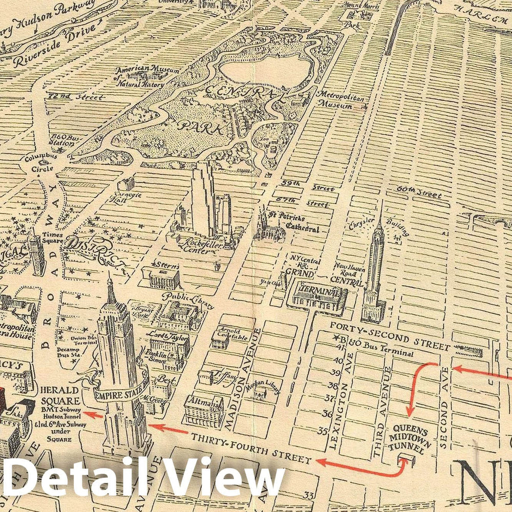 Historic Map : Bird's Eye View New York City, Harrison, 1931, Vintage Wall Art