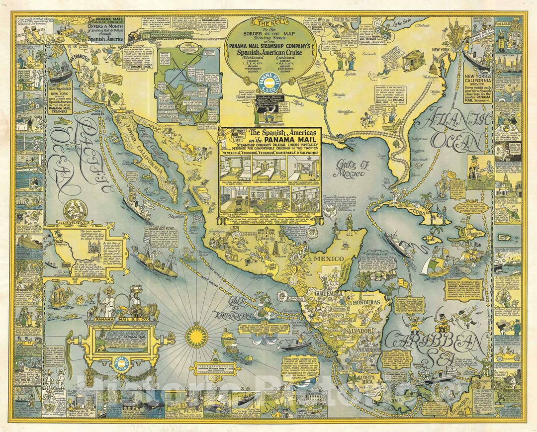 Historic Map : Pictorial Map of North America and Central America, Godwin, 1928, Vintage Wall Art