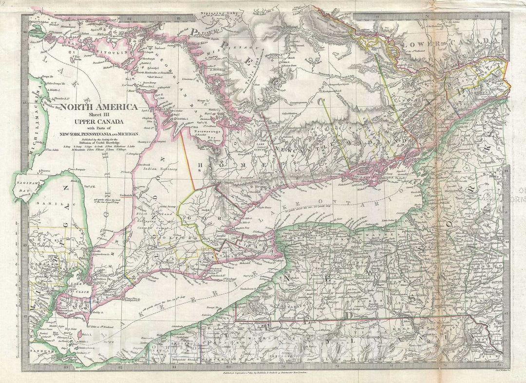 Historic Map : Ontario and The Great Lakes, S.D.U.K., 1832, Vintage Wall Art