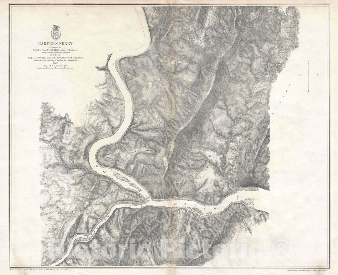 Historic Map : The Battlefied of Harper's Ferry during The U.S. Civil War, Weyss, 1867, Vintage Wall Art