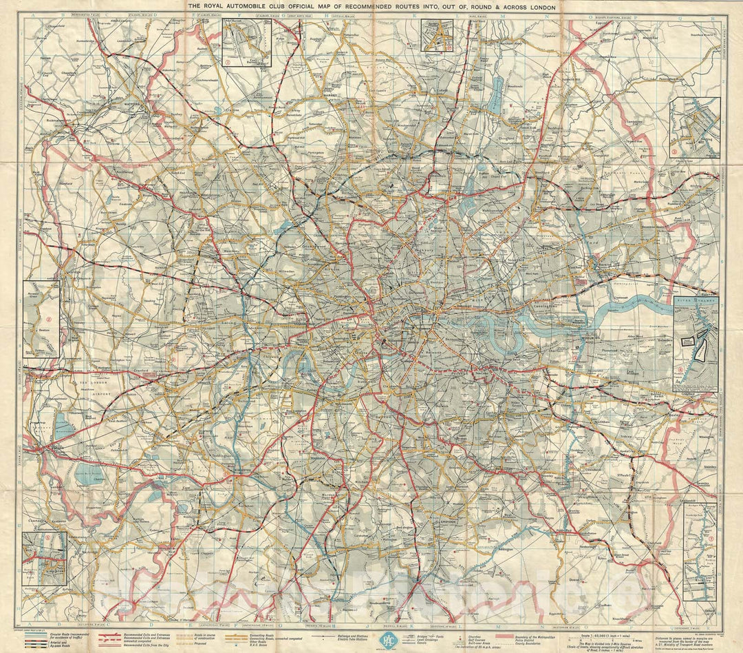 Historic Map : Routes In and Around London, England, Philip, 1947, Vintage Wall Art