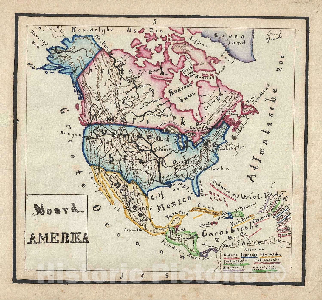 Historic Map : North America, Sikkel Manuscript, 1871, Vintage Wall Art