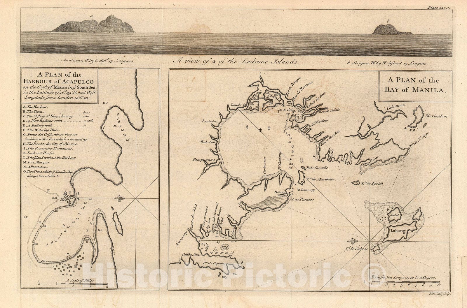 Historic Map : The Harbors of Acapulco and Manila - Mexico-Philippines, Anson, 1748, Vintage Wall Art