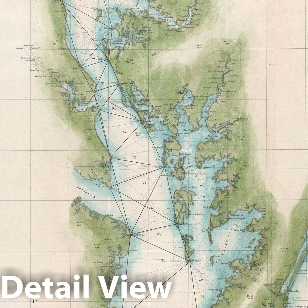 Historic Map : Triangulation Nautical Chart Chesapeake Bay and Delaware Bay, U.S. Coast Survey, 1852, Vintage Wall Art