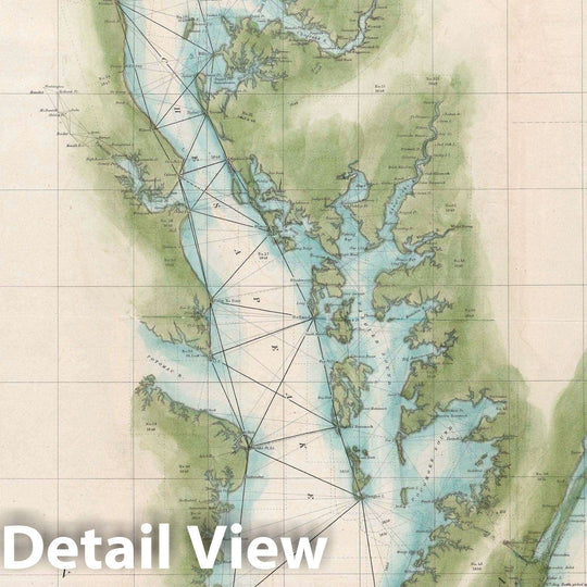 Historic Map : Triangulation Nautical Chart Chesapeake Bay and Delaware Bay, U.S. Coast Survey, 1852, Vintage Wall Art