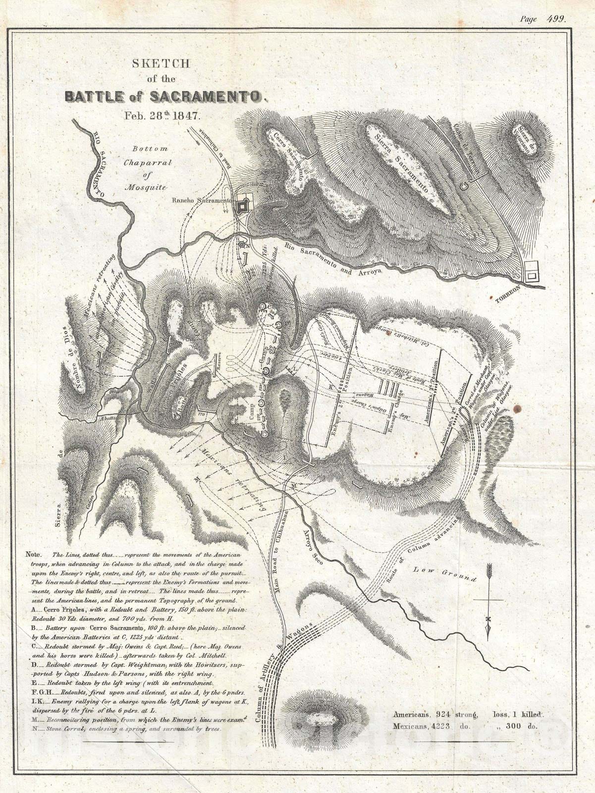 Historic Map : The Mexican War Battle of The Rio Sacramento in Mexico, U.S. Govt., 1847, Vintage Wall Art