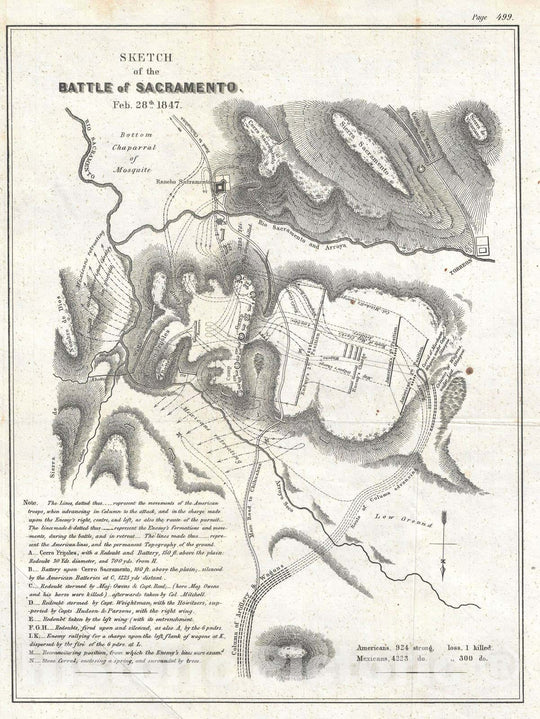 Historic Map : The Mexican War Battle of The Rio Sacramento in Mexico, U.S. Govt., 1847, Vintage Wall Art