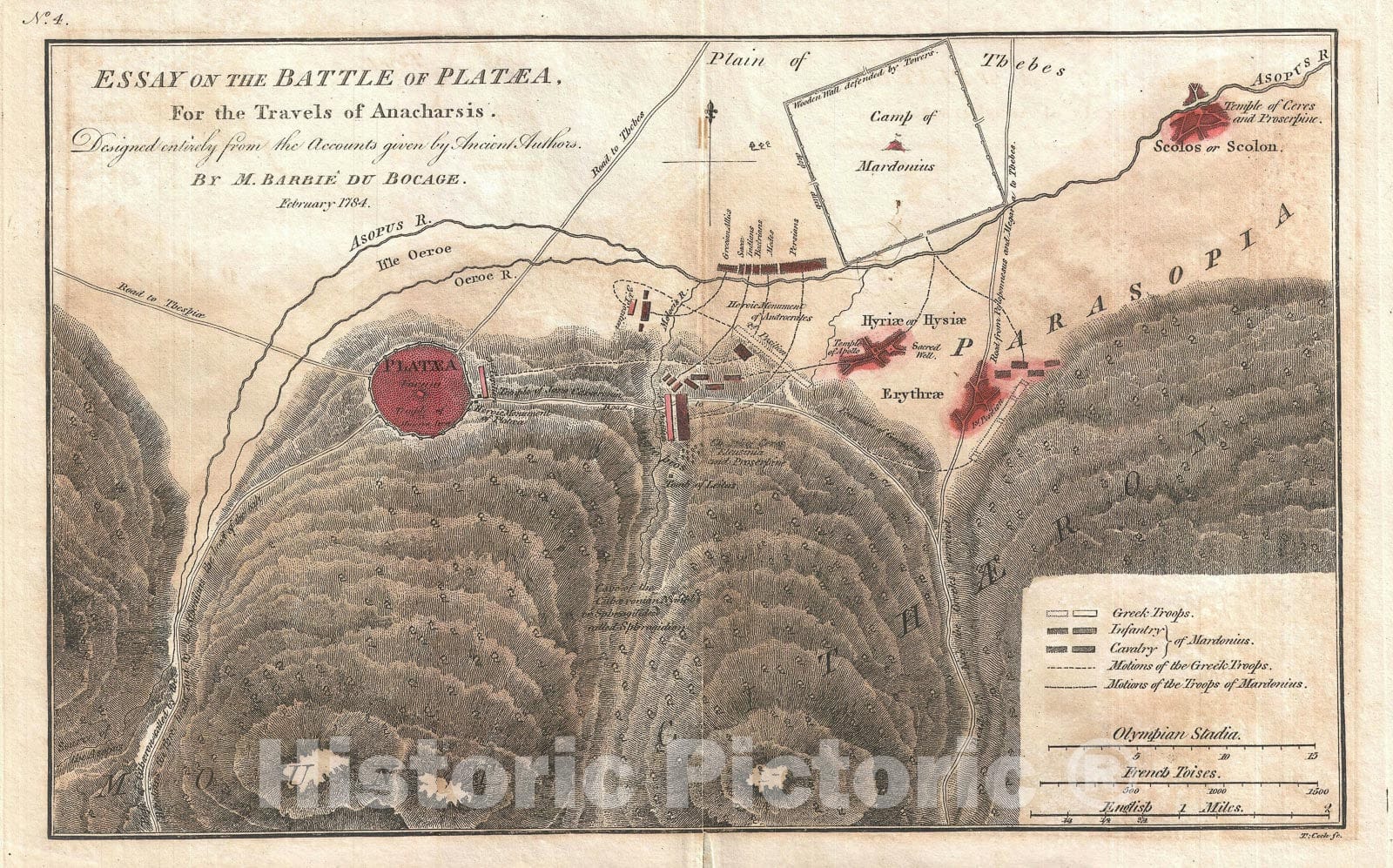 Historic Map : Map of The Battle of Plataea, Greece, 1784, Vintage Wall Art