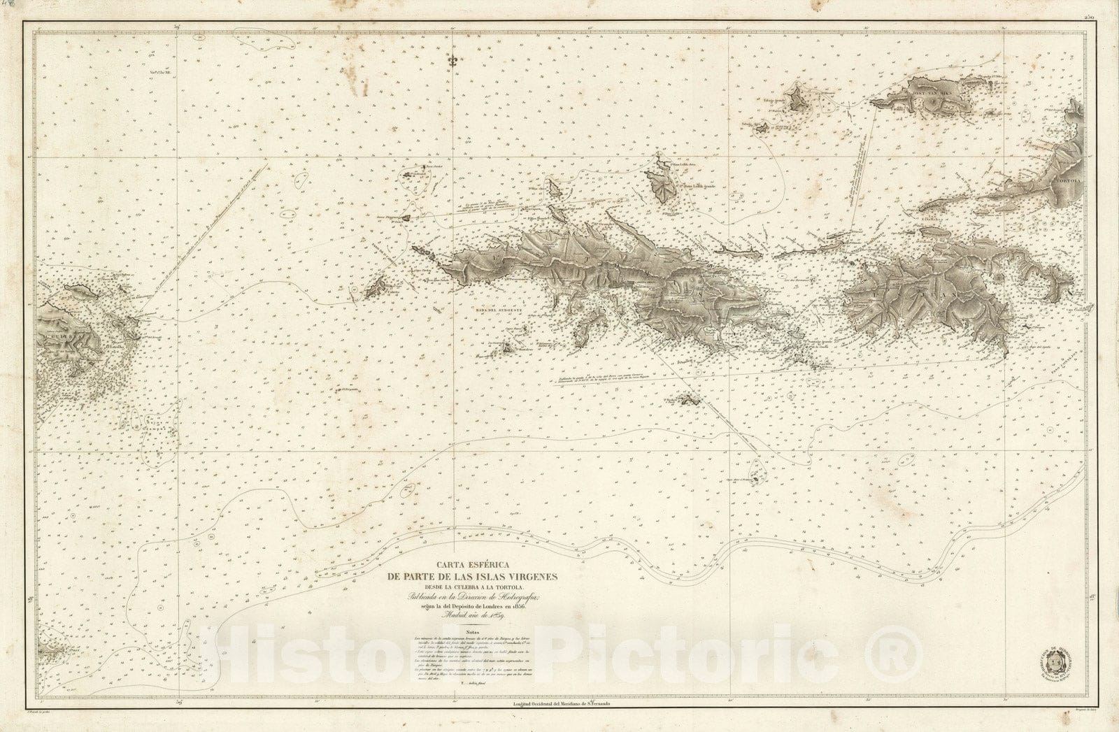 Historic Map : Nautical Chart The Virgin Islands, Direccion Hidrografia, 1859, Vintage Wall Art