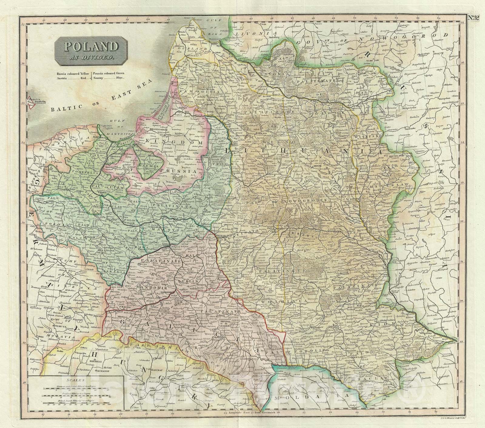 Historic Map : Poland and Lithuania, Thomson, 1817, Vintage Wall Art