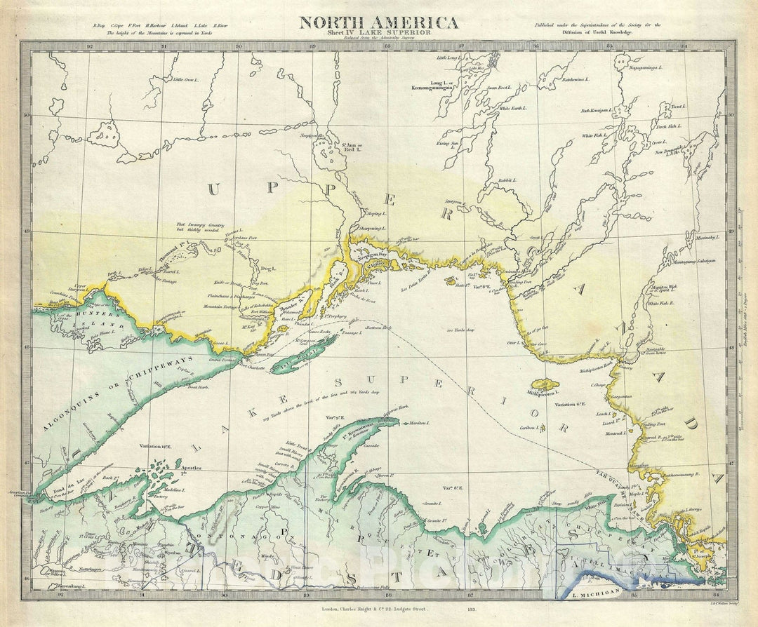 Historic Map : Lake Superior, S.D.U.K., 1848, Vintage Wall Art